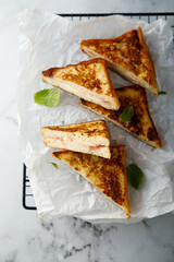 French toasts with cheese and jam