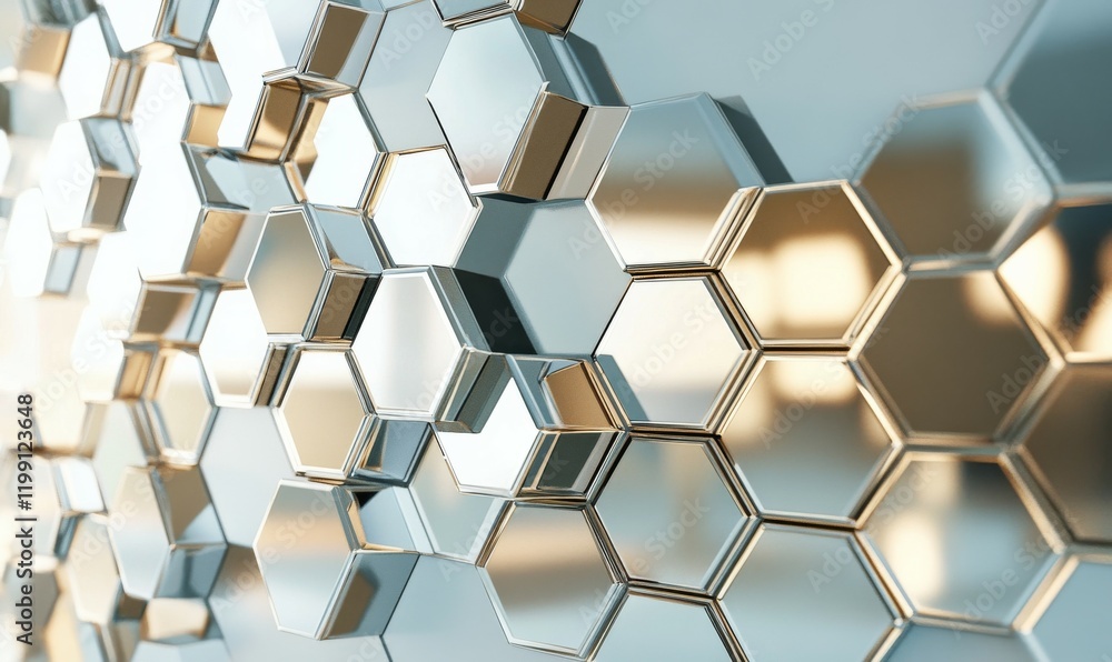 Aufkleber hexagonal mirrors creating a 3d effect in a luxurious interior, hexagonal patterns, reflective surfa