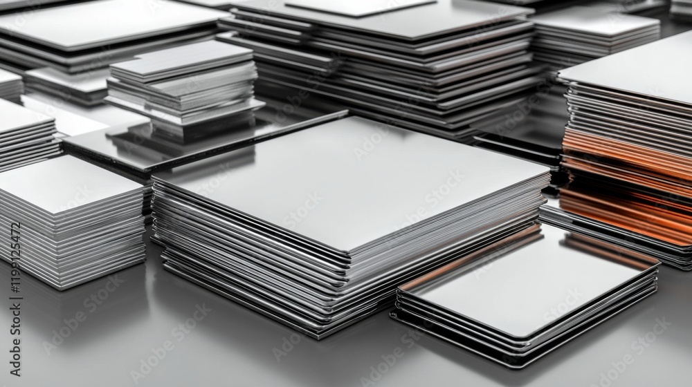 Aufkleber stacked metal sheets arranged in a factory setting showcasing industrial materials and precision fab