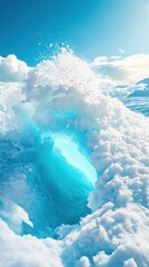 Vibrant iceberg calving into the sea under bright sunlight in a stunning natural display