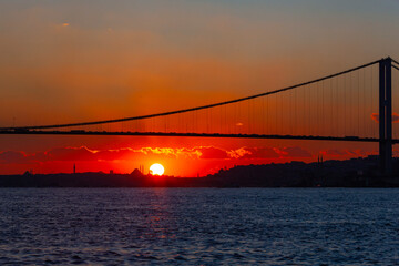 Fototapeta premium 15 July Martyrs Bridge (15 Temmuz Sehitler Koprusu) in the Sunset Time Photo, Üsküdar Istanbul, Türkiye (Turkey)