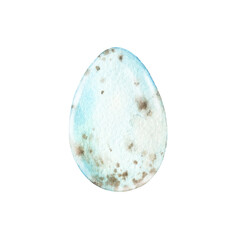 Blue Easter egg with spots hand painted with watercolor and isolated on white background. Easter decor element