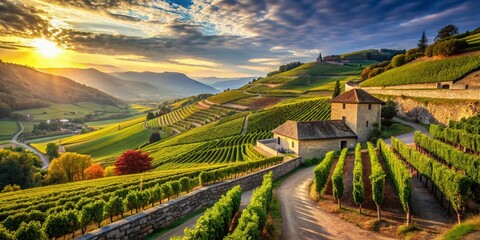 Fototapeta premium Grand Cru Hermitage Vineyard Panorama, Rhone Valley, France