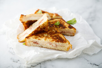French toasts with cheese and jam