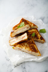 French toasts with cheese and jam