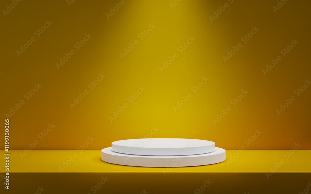 Poster 3d minimalistic yellow background with a podium studio scene with platform for product presentation