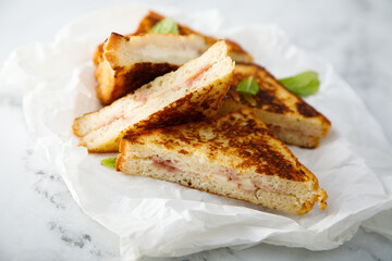 French toasts with cheese and jam