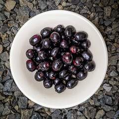 Syzygium cumini, commonly known as Malabar plum Java plum, black plum, jamun, jaman, jambul, or jambolan, is an evergreen tropical tree in the flowering plant family Myrtaceae