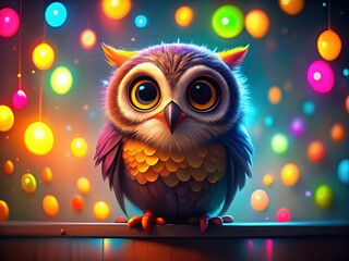Obraz premium Adorable Owl with Colorful Congratulatory Poster - Stock Photo