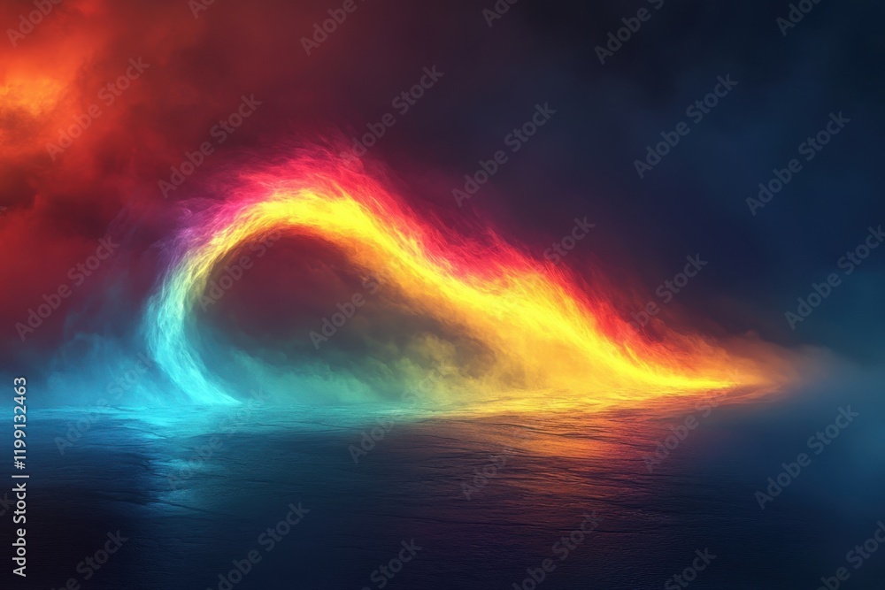Poster Vivid colors swirl and blend in a mesmerizing light display over calm waters