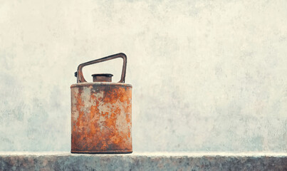 Rustic Vintage Canister with Handle: Aesthetic Reflection of Simplicity and Weathered Patina on Textured Background