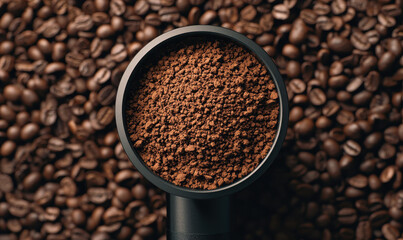 Savor the Rich Aroma of Perfectly Ground Coffee Amidst Freshly Roasted Beans