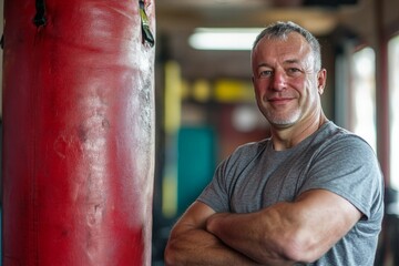 a man in the gym training with a punching bag