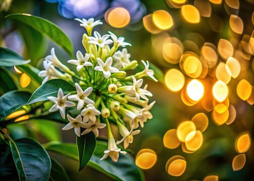 Cestrum nocturnum: Lady of the Night Flower Blooming at Night in Garden