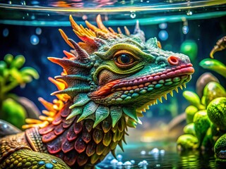 Obraz premium Close-up of a Vibrant Mexican Dragon Figurine in an Aquarium Setting