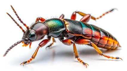 Naklejka premium Close-up of a Rove Beetle on White Background - Macro Insect Photography