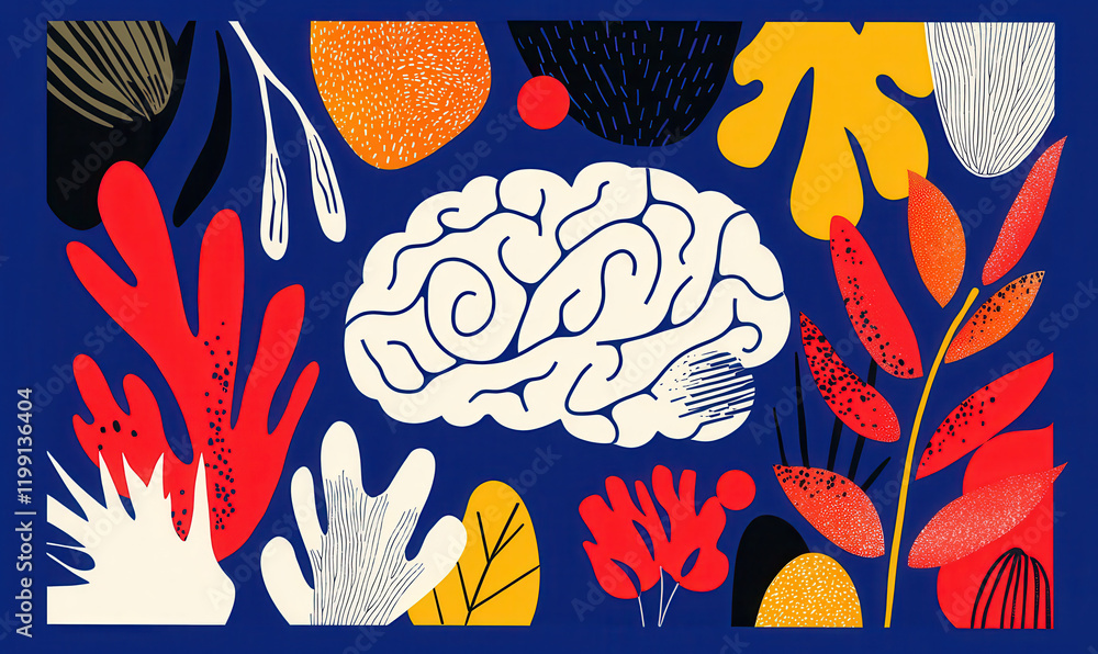 Poster exploring the vibrant mind: a colorful abstract representation of creativity and cognitive expressio