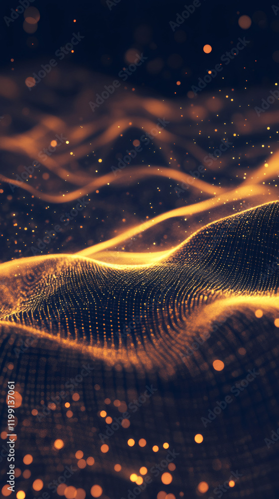 Aufkleber abstract background with golden particles floating and creating wave patterns, perfect for technolog