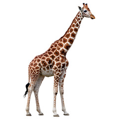 Naklejka premium Graceful Giraffe with Elegantly Extended Neck Standing Tall in Serene Posture Isolated on Transparent Background