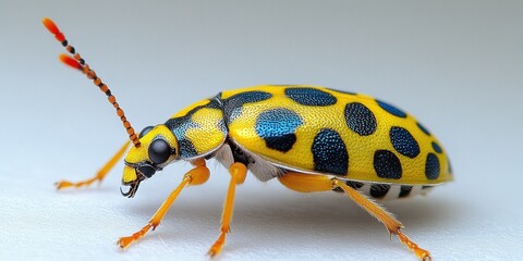 Vibrant Yellow and Blue Beetle Macro Photography