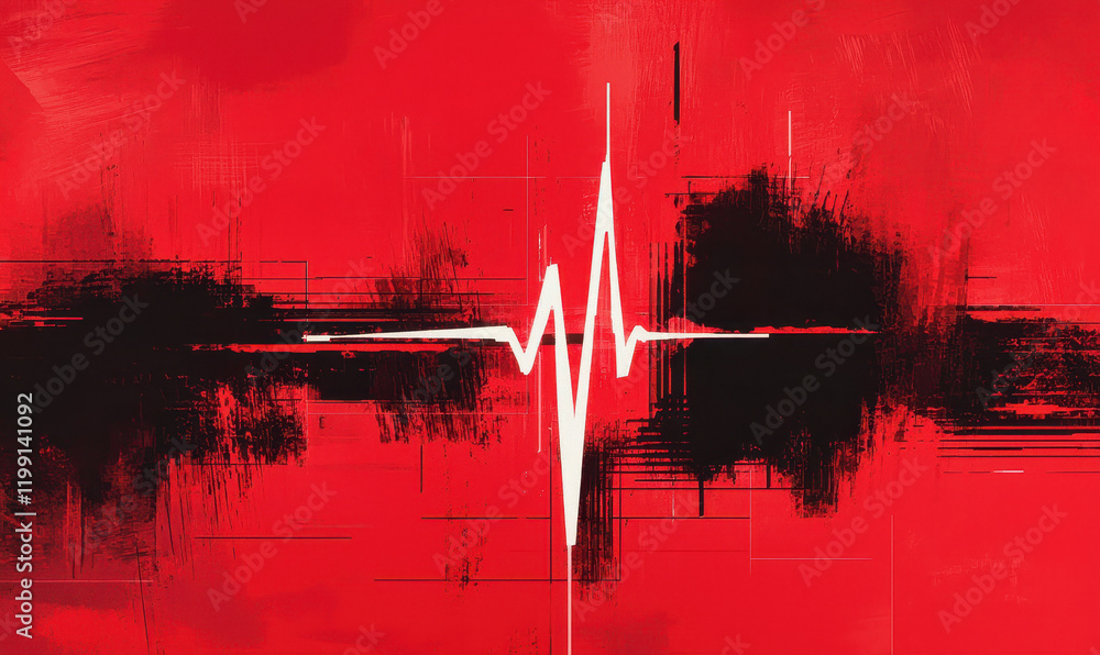 Poster dynamic abstract red pulse artwork capturing vibrant energy and emotional intensity through bold hea