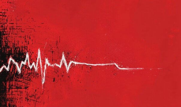 Vibrant Red Abstract Art Depicting Heartbeat Line Symbolizing Emotion and Energy