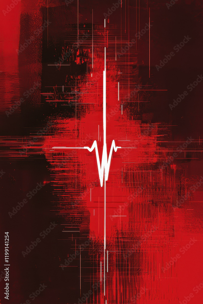 Poster striking abstract pulse art: dynamic red heartbeat waveform capturing energy and motion in digital d