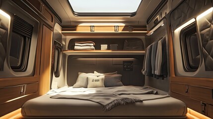 Fototapeta premium A first-class suite with a personal closet and storage space.