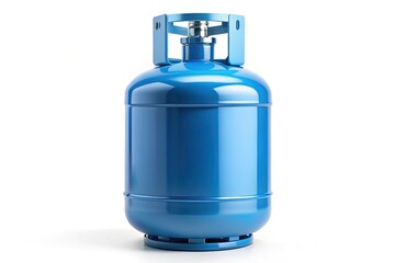 Isolated Blue Propane Gas Cylinder on White Background - Stock Photo