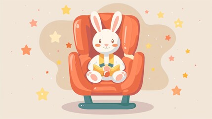 Fototapeta premium Baby Safety Seat with Toy Rabbit Cartoon Vector Illustration