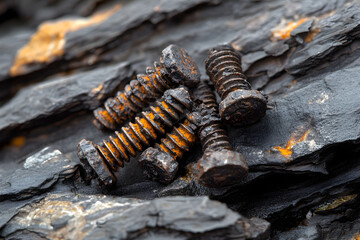 The Art of Corrosion: A Textural Exploration of Rusted Screws on Metal Surface