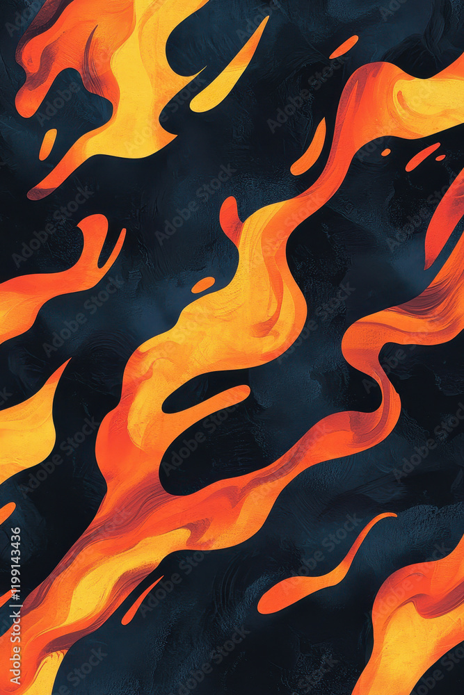 Poster vibrant abstract flames dancing across dark canvas in fiery swirl patterns