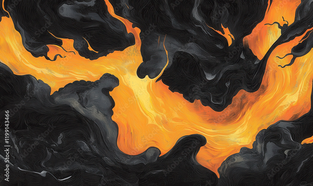 Poster vivid abstract representation of volcanic energy with dynamic flow and intense color contrast explor