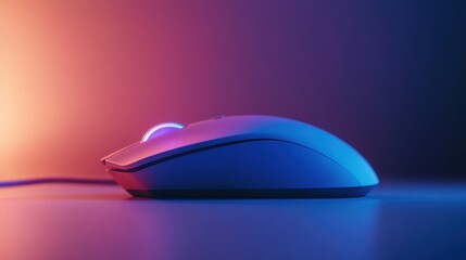 Neon-lit Wireless Computer Mouse in Vibrant Pink and Blue Ambiance