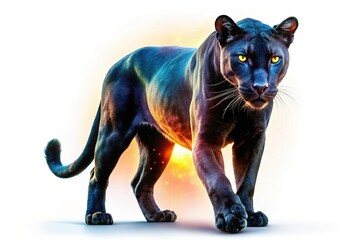 Fototapeta premium Majestic Black Panther Silhouette, Isolated Aerial View, Wildlife Photography