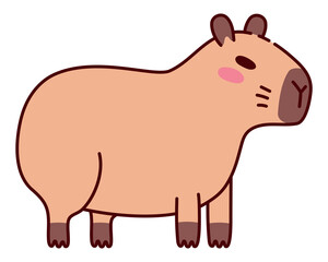 Cute Standing Capybara Illustration in Flat Style. Adorable Cartoon Animal Design, Perfect for Children's Books, Stickers, Merchandise, and Nature-Themed Projects