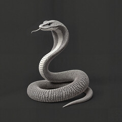 Fototapeta premium Black and white snake with tongue out on dark background