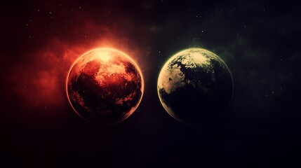 Obraz premium Dual Planets, Space, Contrast, Nebula, Design, Concept Art.