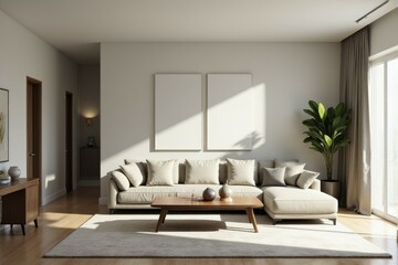 Minimalist living room with clean lines and neutral tones for a sophisticated atmosphere