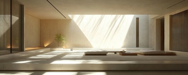 Modern living room with minimalist decor and natural lighting.