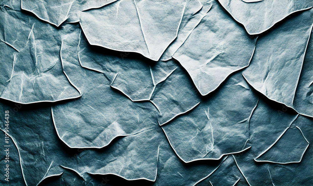 Poster abstract textured background image featuring a crumpled, teal-toned surface with a unique, organic p
