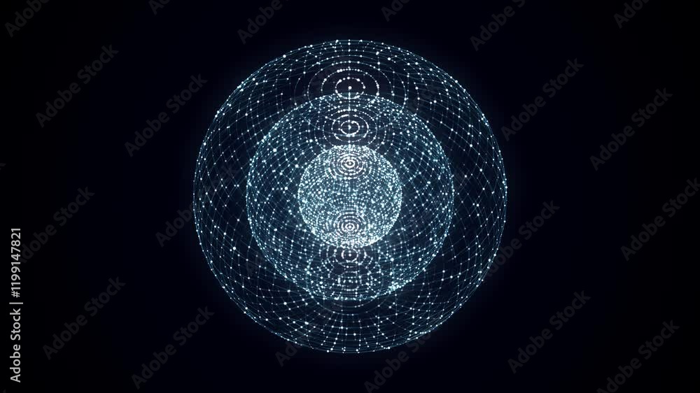 Poster sci-fi blue sphere with particles. concept network connection. frame sphere. abstract technology bac