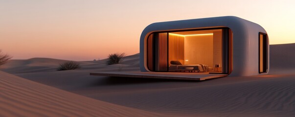Desert Oasis: Futuristic Modular Home at Sunset
