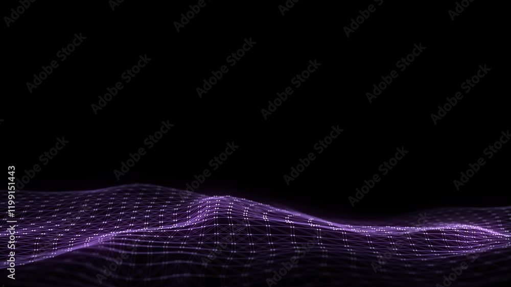 Poster digital technology wave. dark cyberspace with purple motion glitch dots and lines. futuristic digita