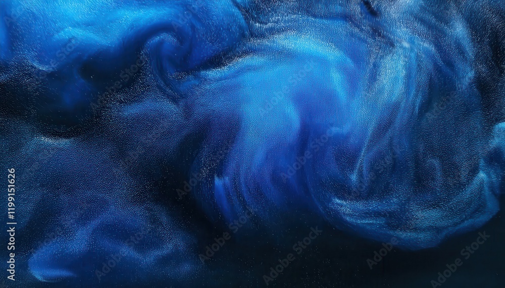 Poster ethereal swirls of deep blue abstract texture with shimmering light details, ideal for artistic back