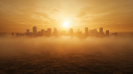 Fototapeta premium City sunrise over foggy skyline view