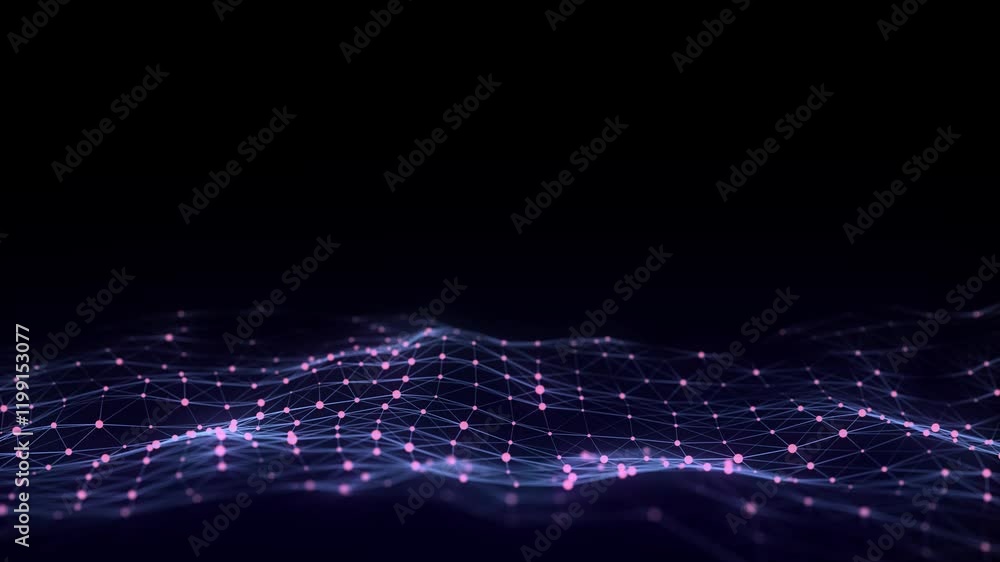 Poster digital technology wave. dark cyberspace with colors motion dots and lines. futuristic digital backg