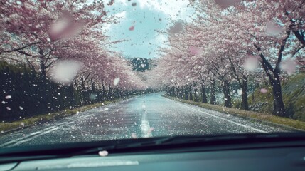 Driving through a Tunnel of Cherry Blossom Petals