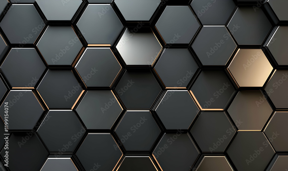 Poster Abstract geometric background featuring a hexagonal pattern in shades of black and bronze. Ideal for modern design projects.