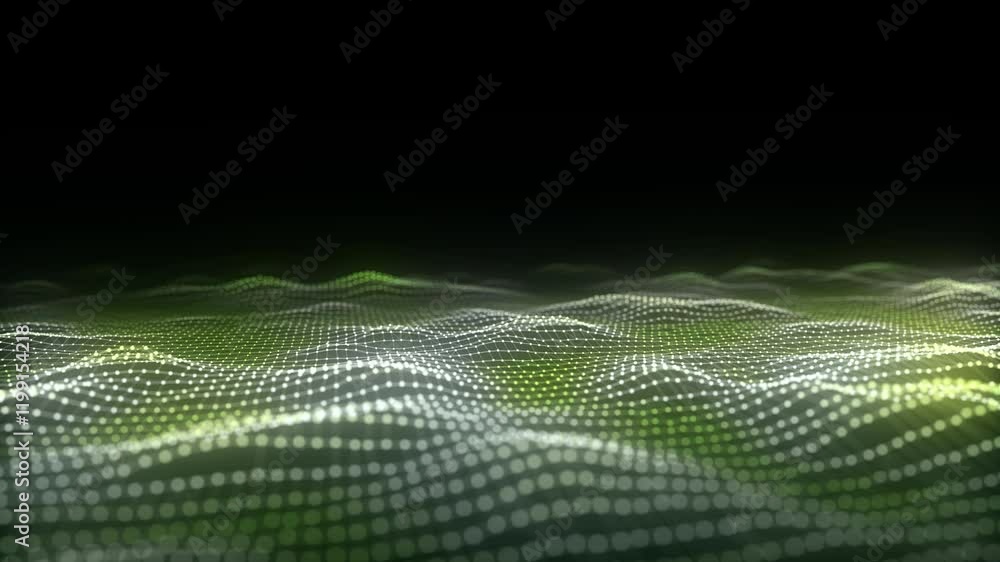 Poster digital technology wave. dark cyberspace with colors motion dots and lines. futuristic digital backg